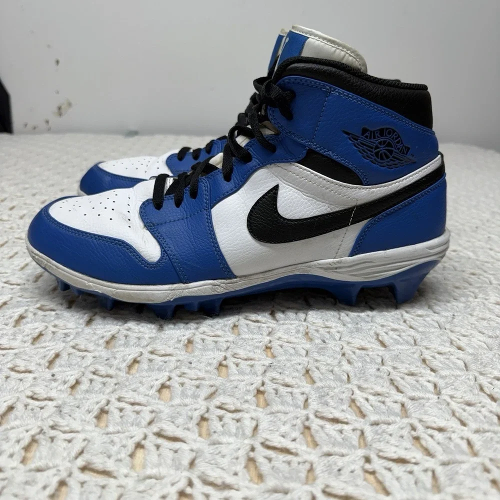 Nike Air Jordan 1 Mid TD Football Cleats Men's Size 12 Royal Blue Black FJ6805